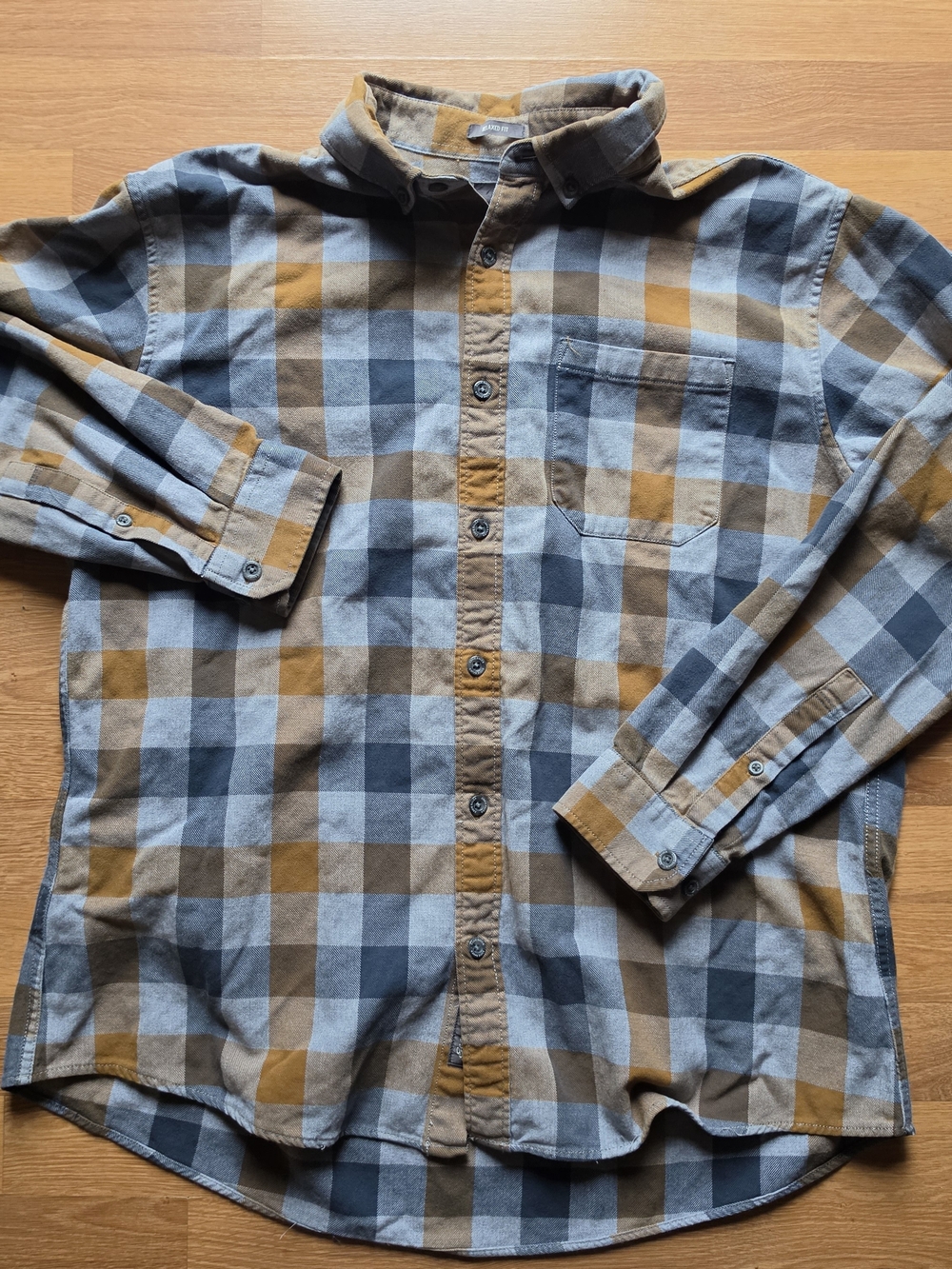 Eddie Bauer Blue and Brown Plaid Button-Down Shirt